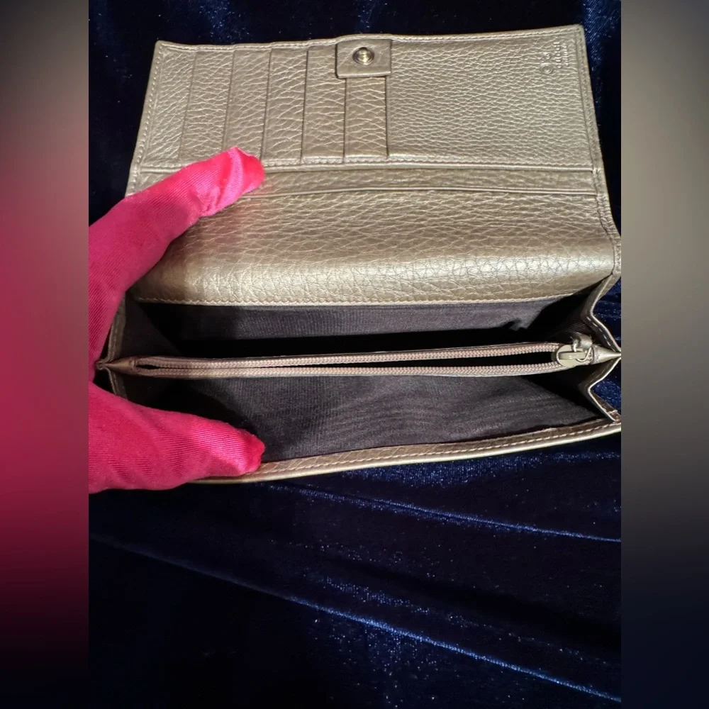 Gucci Platinum Metallic Leather Continental Wallet Authentic Made in Italy - Picture 9 of 9